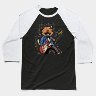 Rock 'n' Roll Cat Guitarist Baseball T-Shirt